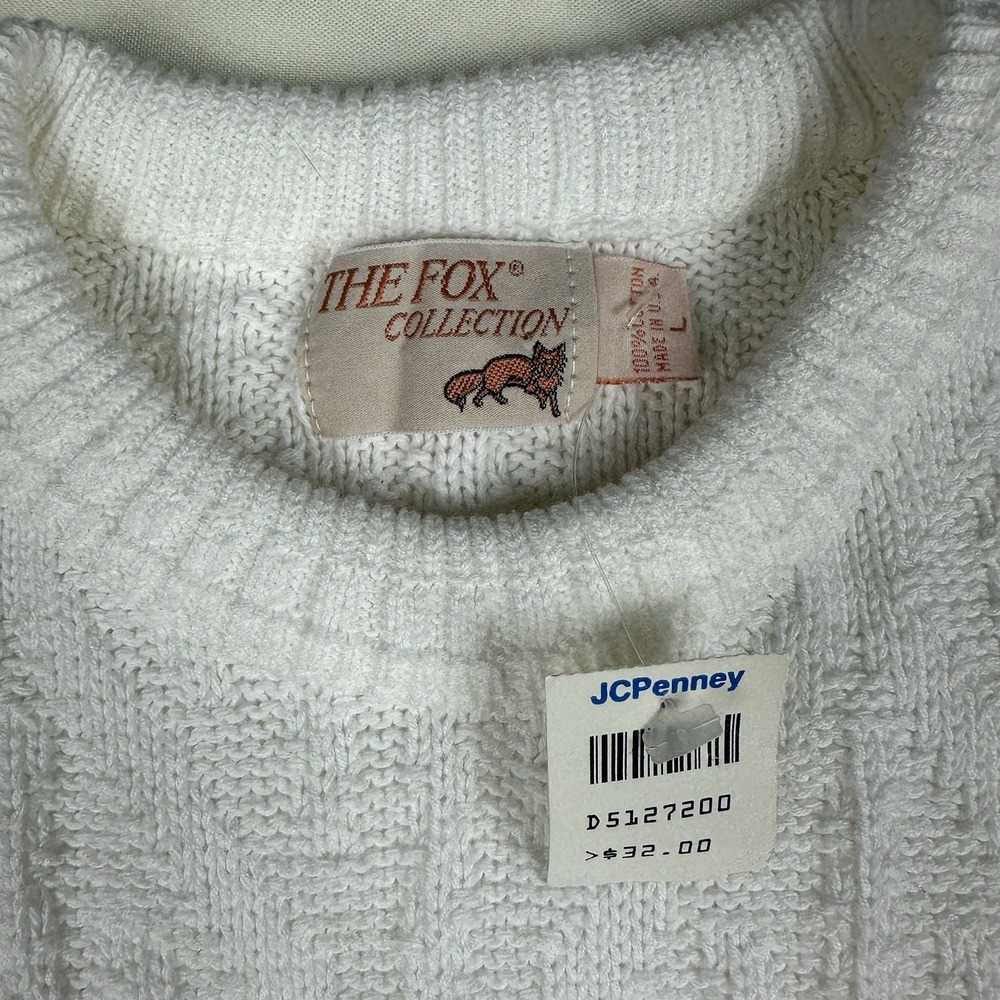 NOS VTG  80s The Fox Collection Sweater White Knit Crewneck USA Mens L Nautical - Picture 3 of 11